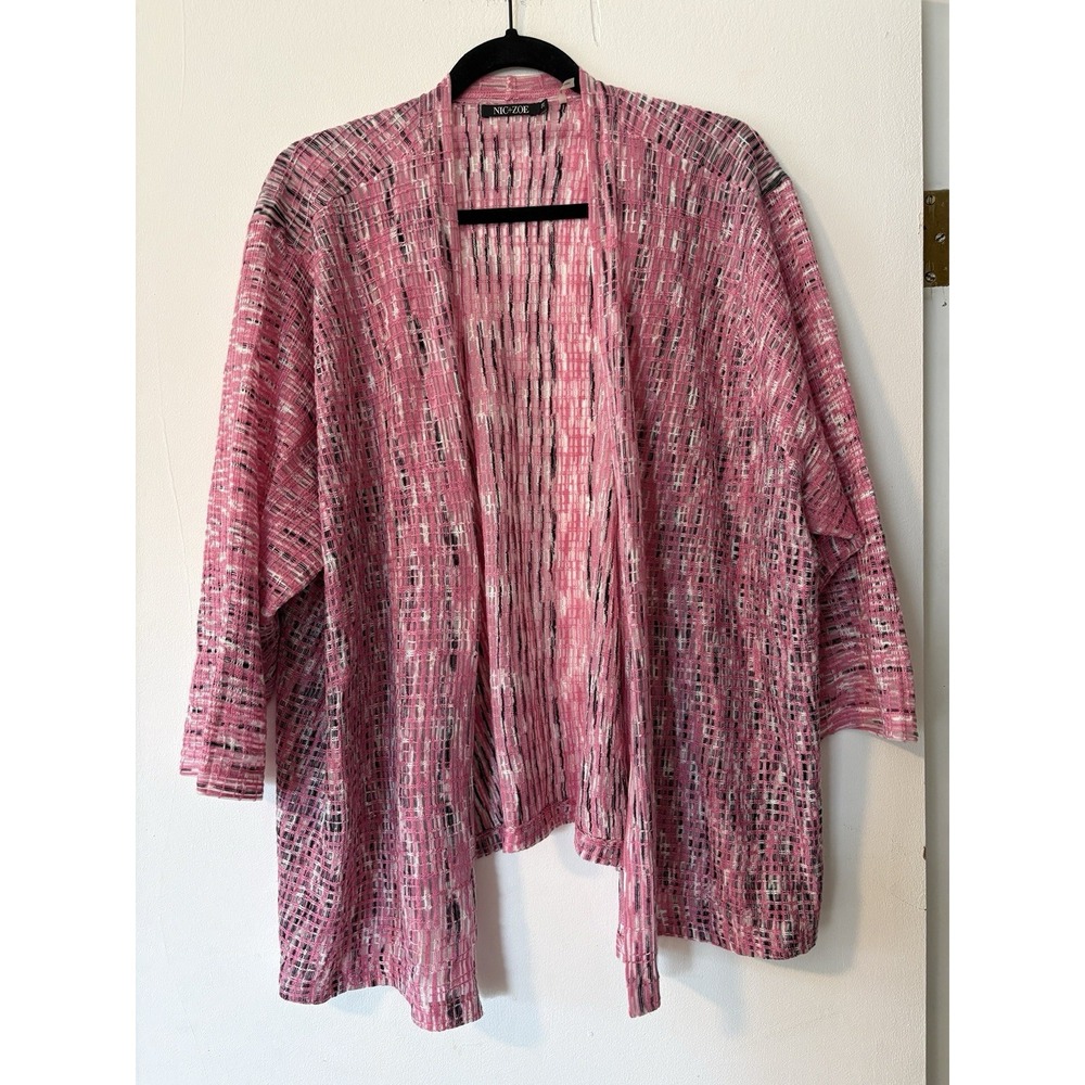 Nic+Zoe Cardigan Pink Thin Knit Open 3/4 Sleeve Sweater Size 2X